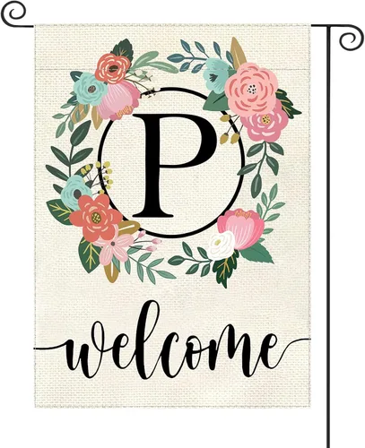 Miniatura 21 de Bandera de jardín con letra monograma, floral, 12 x 18 pulgadas, doble cara para exterior, pequeña de arpillera, familia, apellido, bandera inicial