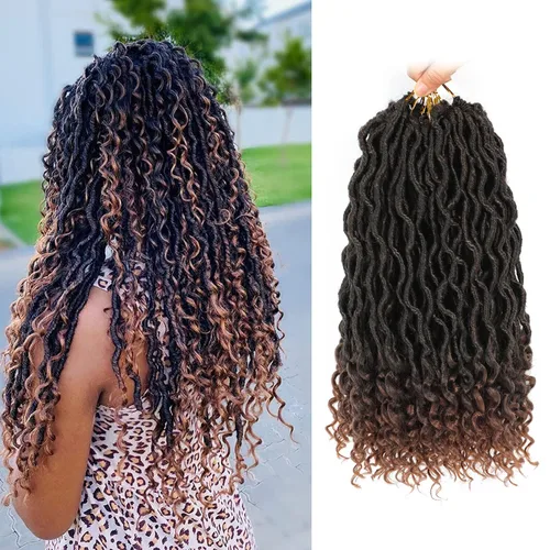 Miniatura 18 de Cabello de Ganchillo Goddess Locs - 8 Paquetes de 12 Pulgadas de Cabello Rizado Faux Locs de Ganchillo para Mujeres Negras, Cabello Rizado 1B-30#