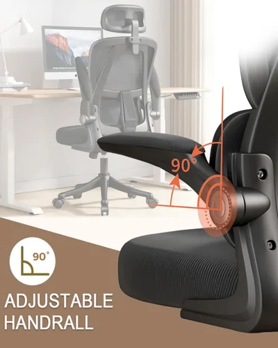 Miniatura 4 de Silla de oficina de malla, ergonómicas de respaldo alto con ruedas y reposacabezas ajustables, cómodos brazos abatibles para el hogar, dormitorio