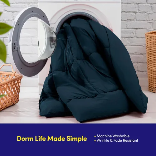 Miniatura 5 de Esenciales de Dormitorio Universitario Juego de Edredón 5 Piezas Tamaño Individual en una Bolsa para Estudiantes Universitarios, Niños y Niñas, Azul