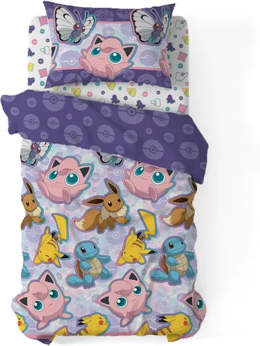 Miniatura 5 de Northwest Pokemon - Juego de cama de tamaño individual en una bolsa, Pikachu Eevee Jigglypuff, ropa de cama de anime para niños y niñas, batalla