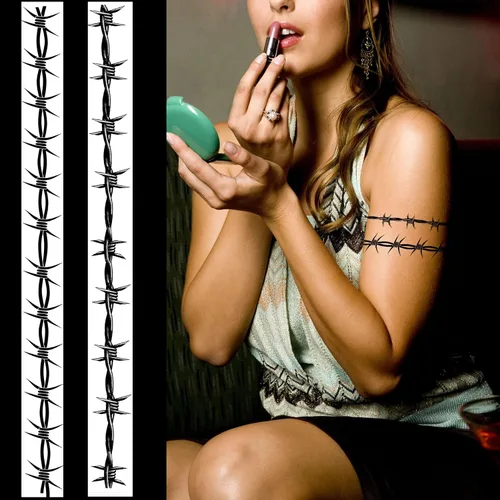 Miniatura 2 de Tatuajes de alambre de púas grandes de 9 hojas, variedad de tatuajes temporales de alambre de púas para hombres y mujeres, tatuajes falsos