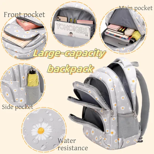 Miniatura 4 de 3 piezas de mochila con estampado de margaritas para niños, mochila de escuela primaria, mochila para estudiantes de primaria, mochila para Negro