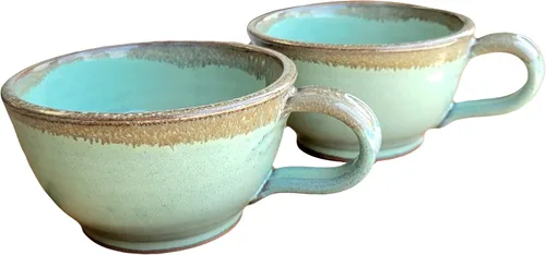 Miniatura 11 de Juego de 2 cuencos de sopa estilo granja con asas, grandes profundos, tazas colgantes de cocina, decoración de cerámica hecha a mano