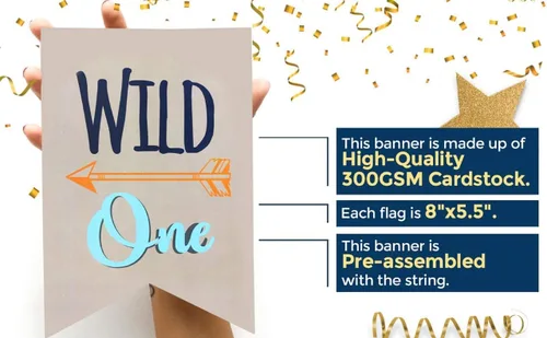 Miniatura 4 de Cartel de feliz cumpleaños – Decoraciones de cumpleaños «Wild One» – Decoraciones de primer cumpleaños y baby shower para niños y niñas – Cartel