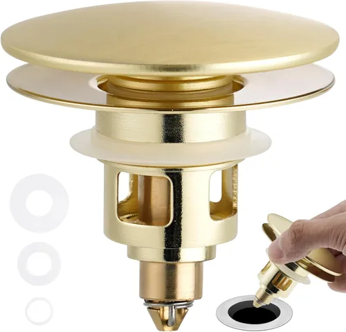 Colador universal de drenaje para lavabo de baño, mejorado con cesta de filtro de acero inoxidable extraíble, tapón desplegable 2 en 1 para orificio