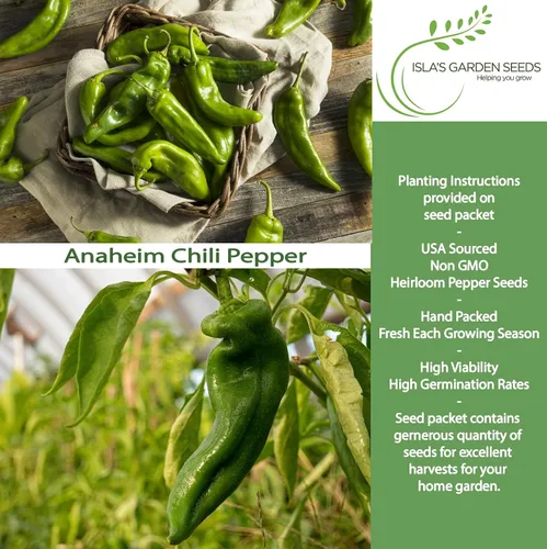 Miniatura 2 de Semillas de plantas de chile Anaheim para plantar, más de 100 semillas tradicionales por paquete, semillas de jardín de Isla