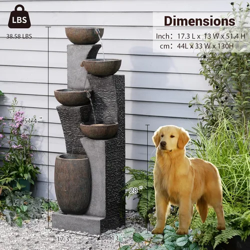 Miniatura 3 de Bumilgar 51.4" H Fuente de agua para jardín al aire libre de 5 niveles para jardín, patio, patio trasero, terraza, porche y decoración de arte