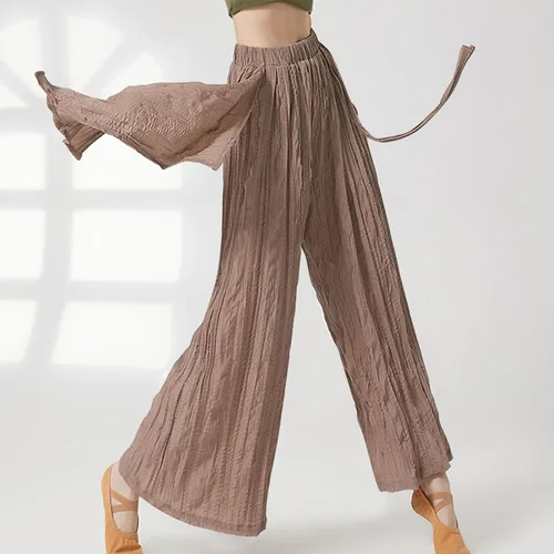 Miniatura 4 de Mnyycxen Womens Cozy Pants Fashion Ruched High Waist Trousers Side Graphic Twill Pants Casual Wide Leg Flowy Yoga Pant