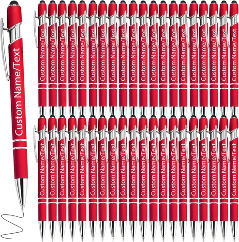 Miniatura 10 de Bolígrafos personalizados con nombre, paquete de 10 bolígrafos personalizados a granel, bolígrafo de tinta negra grabada con punta de lápiz óptico