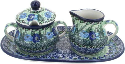 Miniatura 9 de Blue Rose Polish Pottery Bluebird - Juego de crema y azúcar con bandeja