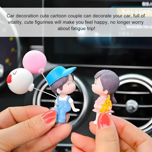 Miniatura 5 de DXNQ Lindas decoraciones de tablero de automóvil para parejas, preciosas figuras de dibujos animados de besos, adorno de automóvil