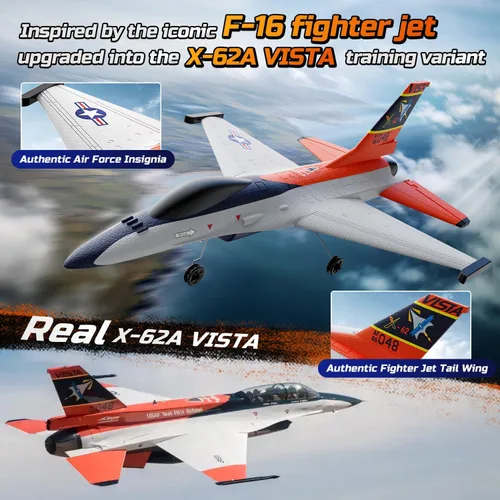 Miniatura 4 de DEERC Avión RC estilo F-16 (X-62A Vista), chorro de control remoto de 4 canales con estabilizador de giroscopio de 6 ejes EPP RTF Hobby Glider Avión