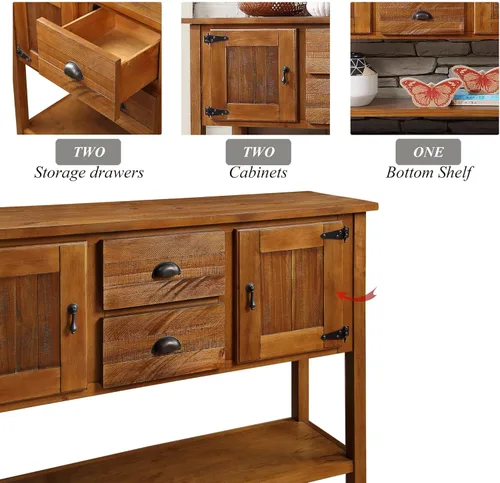 Miniatura 4 de Merax Aparador buffet con 2 cajones, mesa consola con estante para cocina, cafetería de granja con almacenamiento, color marrón