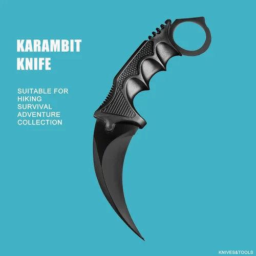Miniatura 2 de 2 Piezas Cuchillo Karambit de Hoja Fija, Herramienta Táctica de Acampada, Cuchillo de Caza al Aire Libre con Funda y Cordón, Adecuado para Negro
