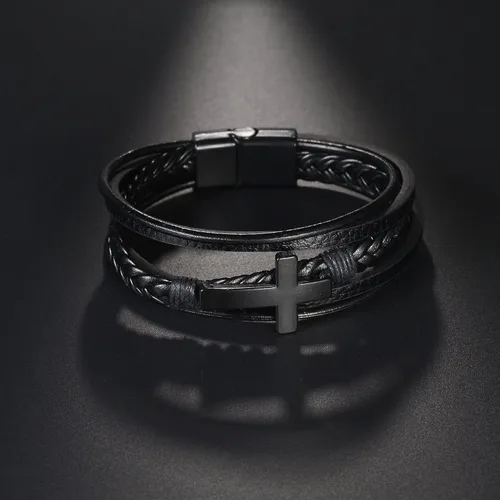Miniatura 6 de Pulsera trenzada marrón casual de cuero negro para hombre