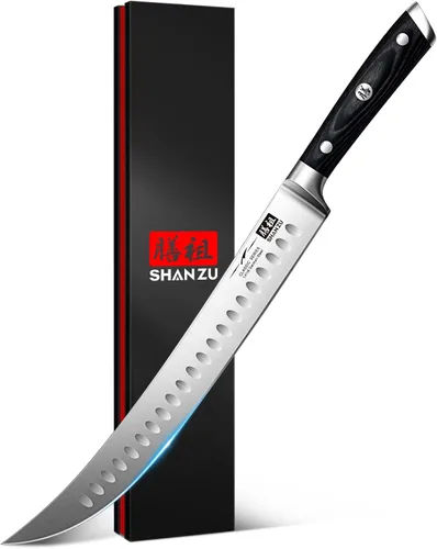 SHAN ZU Cuchillo de rebanar de 12 pulgadas - Cuchillo profesional alemán para rebanar y trinchar carne de pecho, hoja de acero inoxidable 1.4116 de