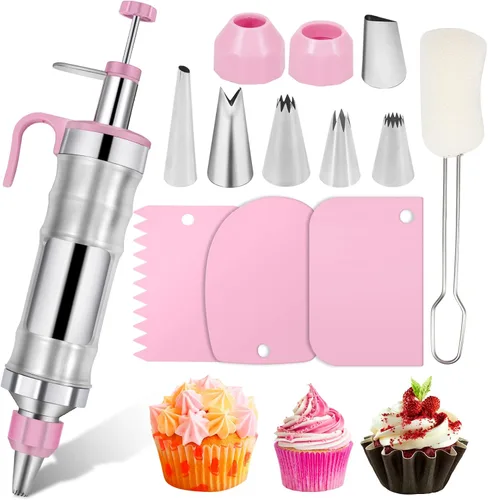 Miniatura 9 de Juego de jeringas para decoración de postres, kit de tuberías de glaseado, herramienta de decoración de pasteles de acero inoxidable, 6 boquillas