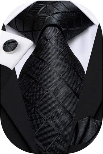 Miniatura 211 de Hi-Tie Corbata clásica de cachemira para hombre con pañuelo y gemelos a cuadros