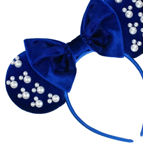 Miniatura 6 de Diadema de Orejas de Ratón de Terciopelo con Cuentas, Diadema de Lazo Negro para el Cabello con Perlas, Accesorio de Cabeza de Decoración de Fiesta