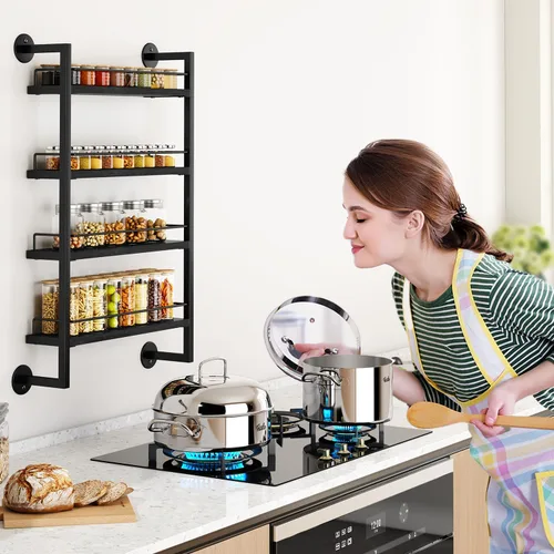 Miniatura 2 de IBUYKE Soporte de pared para especias, organizador de condimentos colgante de 4 niveles, estante de especias para pared para hasta 50 tarros