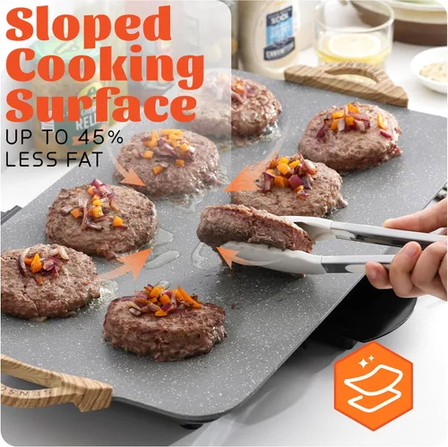 Miniatura 5 de BBQ Masters - Plancha eléctrica de 12 x 20 pulgadas, superficie de granito ILAG antiadherente de 1700 W, diseño grande inclinado, perfecto