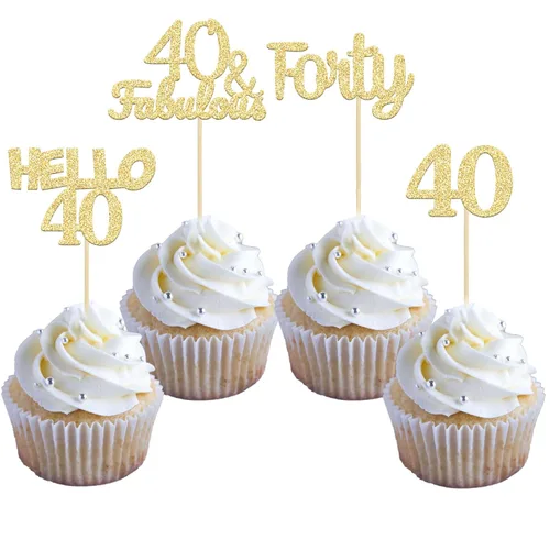 Miniatura 17 de Gyufise 24 adornos dorados para cupcakes de cumpleaños 65 Hello 65 Sixty Five Cake Toppers 65 y fabulosas selecciones para cupcakes para cumpleaños