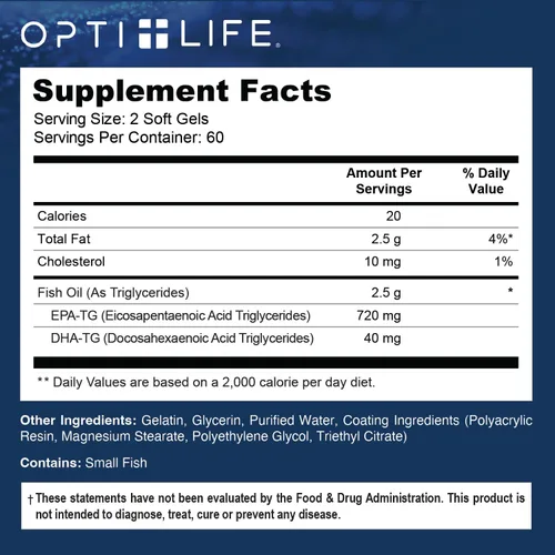 Miniatura 8 de Opti + Omega 3 Aceite de pescado EPA DHA, apoyo para las articulaciones del cerebro del corazón* Formulado por médicos Uso diario Omega 3 DHA