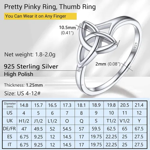 Miniatura 4 de PROSILVER Anillo Claddagh de plata de ley 925anillo de nudo celta para mujer, anillo de boda irlandés, chapado en oro rosa, ajuste cómodo