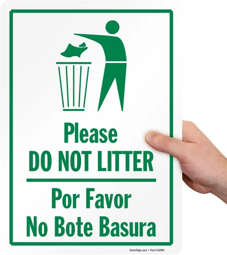 Miniatura 2 de SmartSign Letrero de metal con texto en inglés "Please Do Not Litter, Por Favor No Bote Basura" de 14 x 10 pulgadas, aluminio laminado a prueba