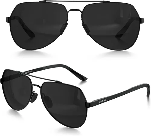 Lentes para aviador Luenx polarizados, para hombres y mujeres, con armazón de metal grande, protección UV 400