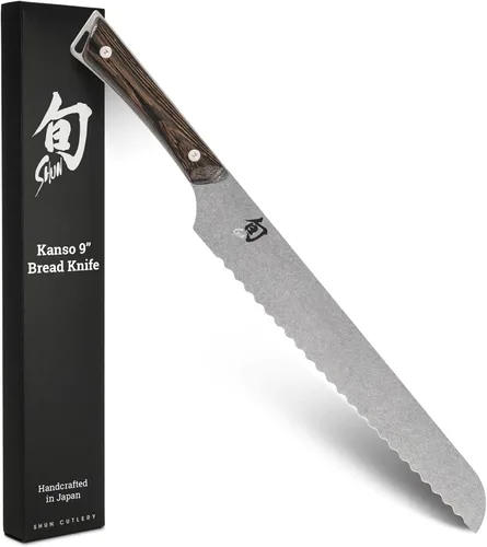 Shun Kanso - Cuchillo de pan de 9 pulgadas, cuchillo serrado japonés hecho a mano, hoja de acero inoxidable AUS10A, mango Tagayasan, herramienta de