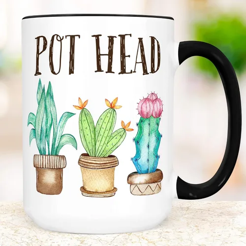 Miniatura 2 de Taza de café divertida con diseño de plantas con cabeza de maceta Taza para suculentas Cerámica apta para microondas y lavavajillas