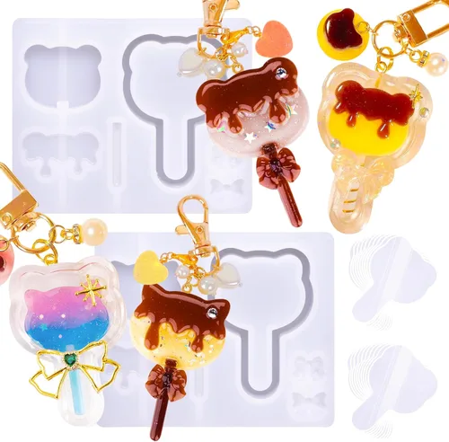 Miniatura 27 de Juego de moldes agitadores de resina, suministros de fundición de joyería epoxi, máquina de garras, camión de postres, consola de juegos, oso