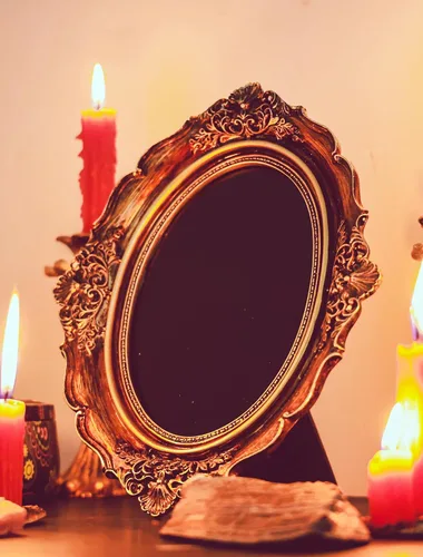 Miniatura 2 de Espejo rascador negro – Herramientas de brujería Kit de altar suministros para adivinación – Decorativo ovalado dorado oscuro antiguo 8.3 pulgadas
