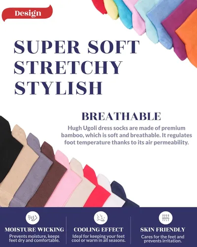 Miniatura 3 de Hugh Ugoli Womens Soft Bamboo Dress Socks, Thin Crew Socks for Business, Trouser, Casual,Non-Binding, Breathable,3-6Pairs