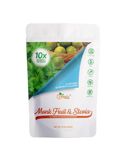 Edulcorante multiusos de fruta de monje, stevia y alulosa, 10 veces dulzura de azúcar; porciones totales 1135; edulcorante sin calorías, sustituto