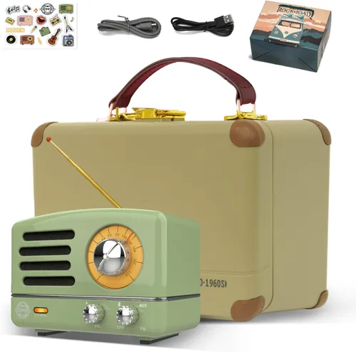 Muzen Altavoz Bluetooth portátil, pequeño altavoz inalámbrico vintage de metal OTR, radio FM retro con antena AUX, audio estéreo de alta fidelidad
