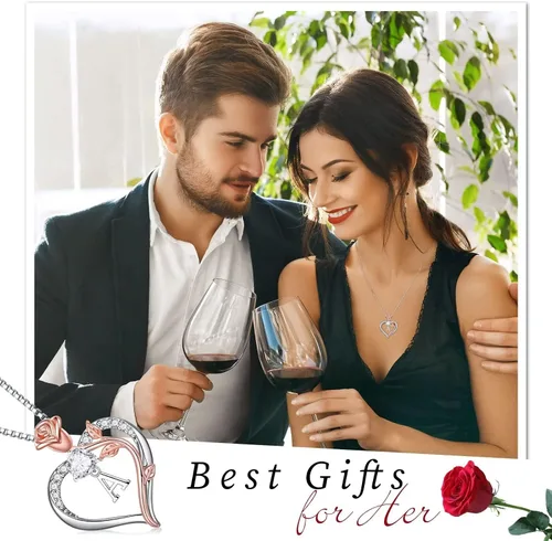 Miniatura 3 de Hidepoo Collares con inicial de corazón de rosa, regalos para mujer, plata de ley S925, collar con colgante de corazón, joyería para el día
