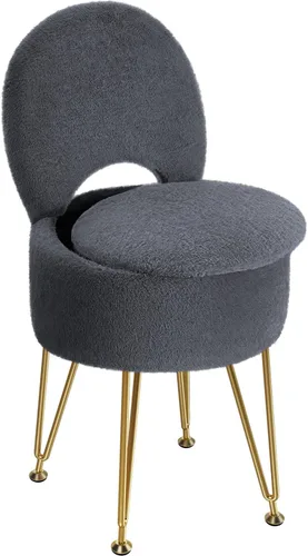 Miniatura 11 de GREENSTELL Taburete pequeño de tocador con almacenamiento y respaldo plegable, 13 x 13 x 17.7 pulgadas, otomana suave de piel sintética para Blanco