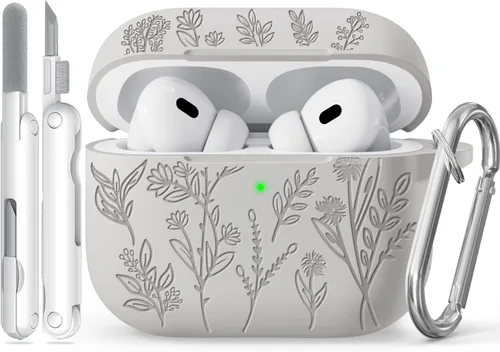 Miniatura 55 de Funda para Airpods Pro 3 con tapa magnética, fundas grabadas con flores para Apple AirPods Pro de 3ª generación 2025, funda de silicona suave