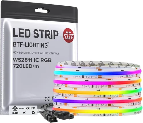 BTF-LIGHTING WS2811 Smart IC RGB FCOB COB Tira LED COB, 720 LEDs/m de alta densidad, luz uniforme de persecución de color, DC24V 16.4 pies 0.472 in