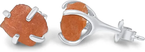 Miniatura 174 de Natural raw gemstone stud earrings with white gold over 925 sterling silver, 6 to 7mm rough genuine quality birthstone gift for her, Uniquelan