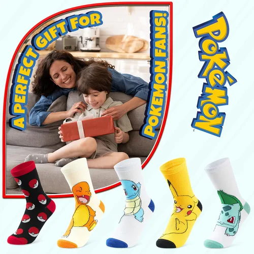Miniatura 3 de Pokemon Paquete de 5 calcetines pikachu para niños, calcetines tobilleros elásticos y transpirables para niños, niñas, adolescentes y mujeres