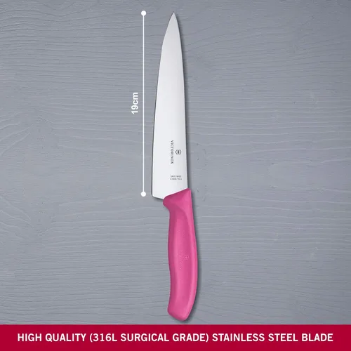 Miniatura 3 de Victorinox Swiss Classic, Cuchillo de trinchar, hoja extraafilada, borde recto, 7.5 in, mango de plástico, acero inoxidable, rosa