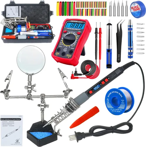Kit de soldador KEPIOG, soldador eléctrico de 80W, temperatura ajustable (180°C- 500°C), con multímetro, lupa, maniquí de ayuda para soldar, tubo