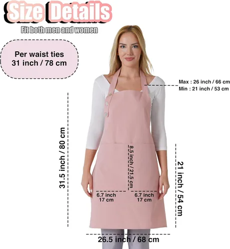 Miniatura 5 de TOSHE Delantal de cocina de algodón resistente a las gotas de agua con delantales ajustables para mujer con bolsillos, 10 opciones de color, Rosa