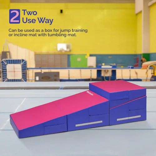 Miniatura 5 de Matladin Incline - Tapete de gimnasia con cuña de queso, 48 x 24 x 14 pulgadas, plegable, para niños y niñas, entrenamiento en casa