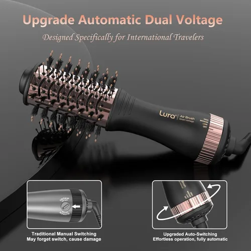 Miniatura 2 de Cepillo secador de pelo automático de doble voltaje con enchufe europeo, cepillo secador de pelo de viaje con bolsa de viaje, mini cepillo secador
