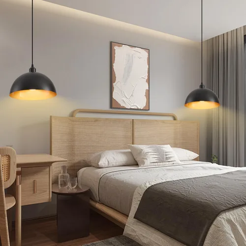 Miniatura 6 de Lámpara colgante enchufable, paquete de 2 lámparas colgantes industriales con acabado dorado en el interior, accesorios de iluminación colgantes Luz